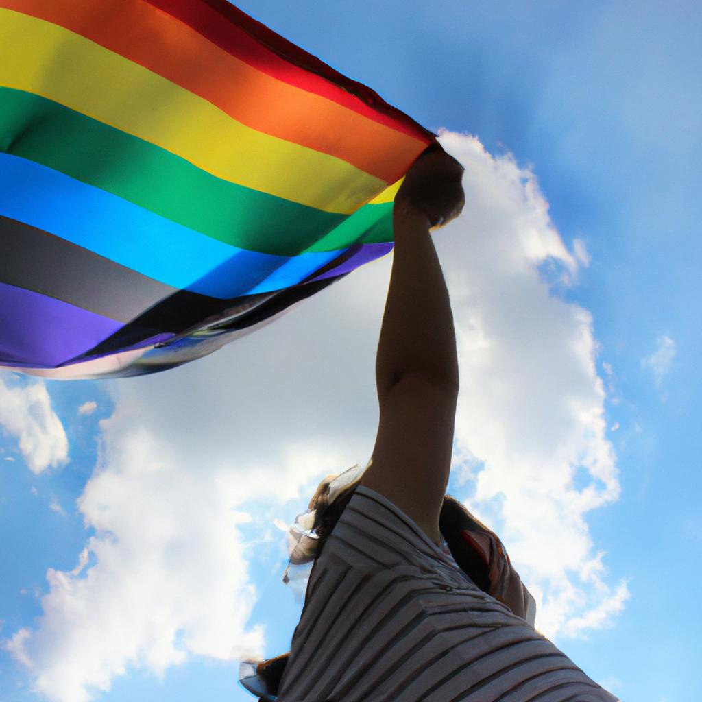 Person celebrating with rainbow flag